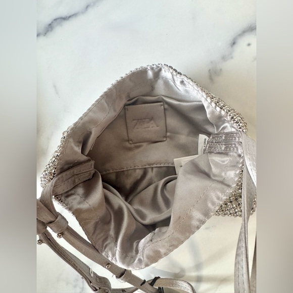Zara Silver Rhinestone Evening Bag NWT | Sparkly Crossbody Clutch Party Purse - Picture 5 of 6